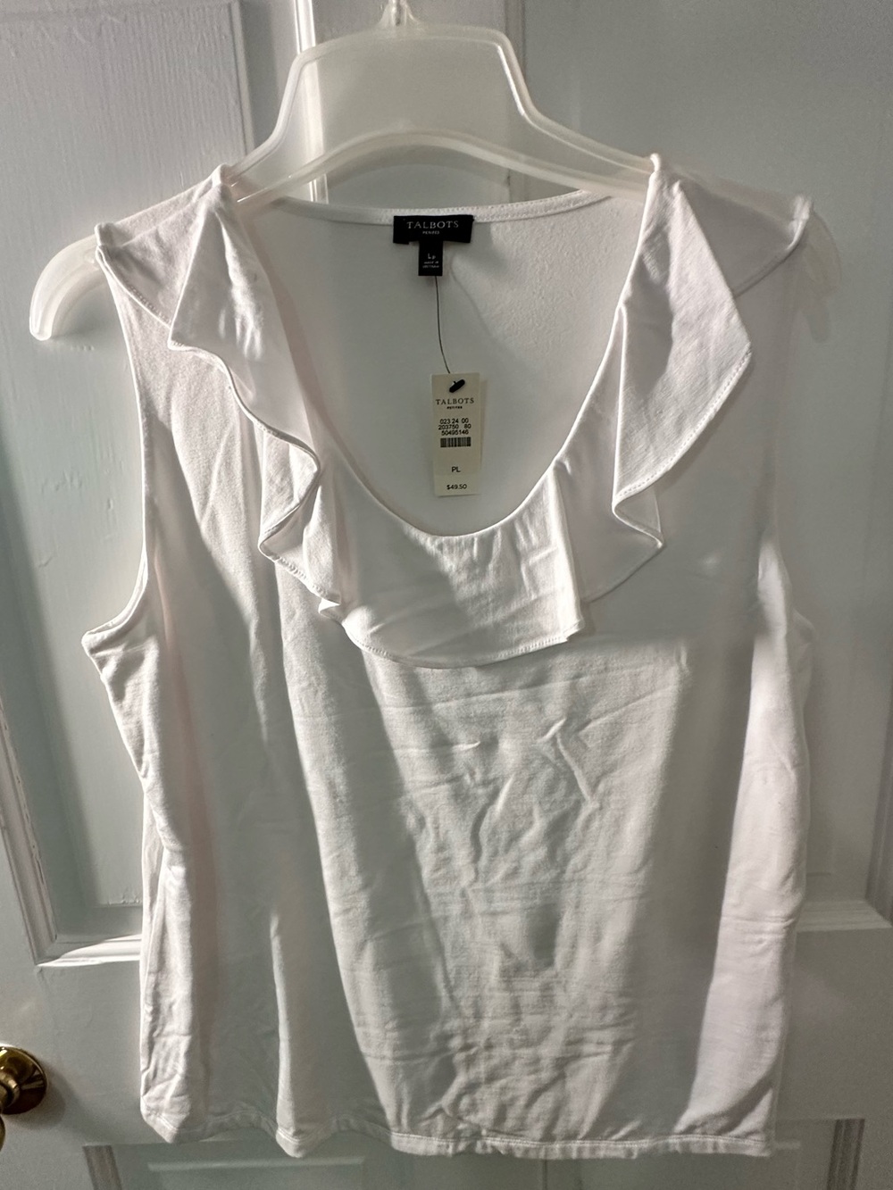 Talbots White Ruffle Neck Sleeveless Tank